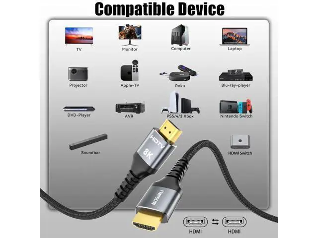 Alt view image 5 of 7 - 8K HDMI 2.1 Cable 6FT 4-Pack 48Gbps High Speed Cord Supports 8K@60Hz 4K@120Hz HDR10+ eARC Dolby Atmos DTS:X HDCP 2.3 for TV Monitor PS5 Xbox Apple TV Roku Soundbar