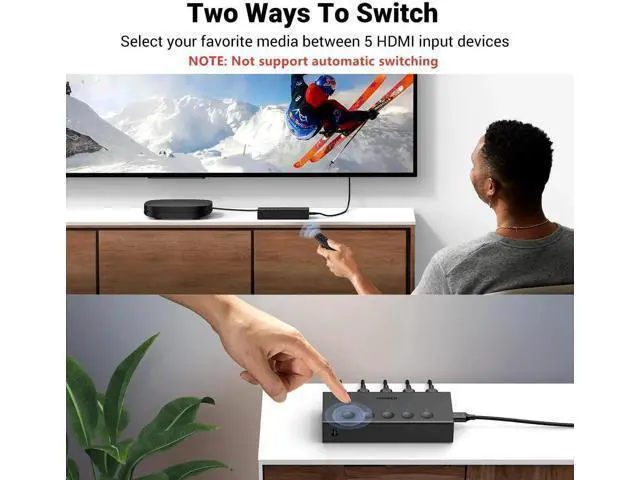 Alt view image 5 of 7 - UGREEN 5Port HDMI Switch 5 in 1 Out 4K@60Hz, HDMI Switcher Splitter with Remote Control, Supports 3D CEC HDR HDCP2.2, Compatible with PS5 PS4 PS3 Xbox Nintendo Switch Roku TV Fire Stick