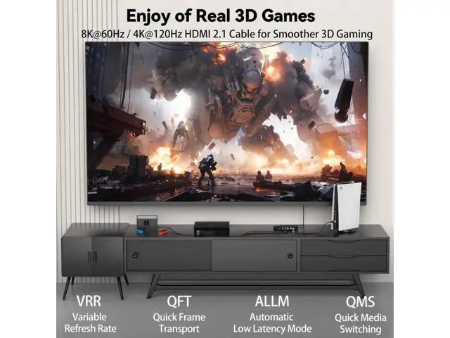Alt view image 6 of 7 - 8K HDMI 2.1 Cable 6FT 4-Pack 48Gbps High Speed Cord Supports 8K@60Hz 4K@120Hz HDR10+ eARC Dolby Atmos DTS:X HDCP 2.3 for TV Monitor PS5 Xbox Apple TV Roku Soundbar