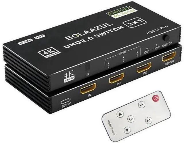 Main image of 3 in 1 Out 4K@60Hz HDMI Switch, 3 Port HDMI Port Expander with IR Remote, Support 3D HDR HDCP2.2, Black Compatible with PS5 PS4 PS3 Xbox Nintendo Switch Roku Fire Stick TV
