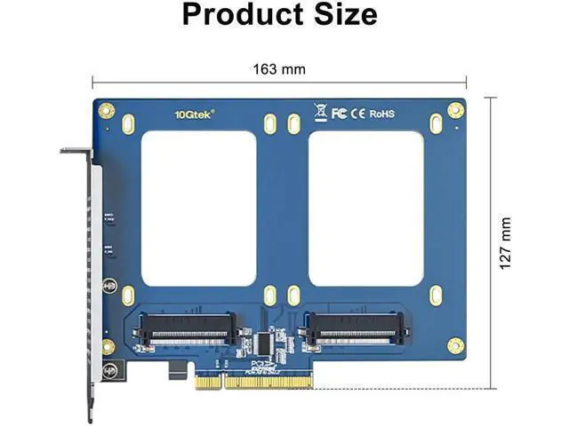 Alt view image 6 of 7 - PCIe 3.0 x8 to Dual U.2 NVMe SSD Adapter Card, SFF-8639 Interface with Full Height Bracket for Server NAS Desktop Storage Expansion