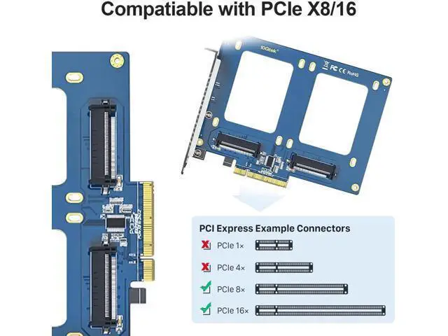 Alt view image 7 of 7 - PCIe 3.0 x8 to Dual U.2 NVMe SSD Adapter Card, SFF-8639 Interface with Full Height Bracket for Server NAS Desktop Storage Expansion