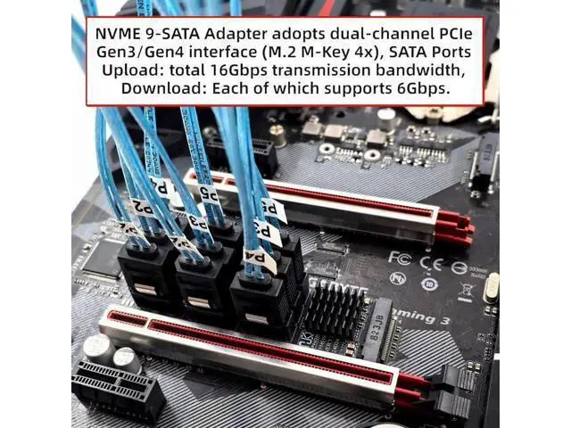 Alt view image 2 of 7 - NVME M-Key M.2 NGFF to 9 Ports SATA 3.0 6Gbps Adapter Card, 2280 M.2 Form Factor Hard Drive Expansion Card for NAS Desktop PC