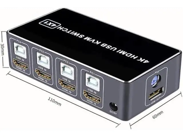 Alt view image 5 of 7 - 4 Port HDMI KVM Switch 4K@30Hz 1080P@60Hz, 4 In 1 Out USB HDMI KVM Switcher, Share Keyboard Mouse Hub for PC Laptop, Compatible with Windows Mac OS