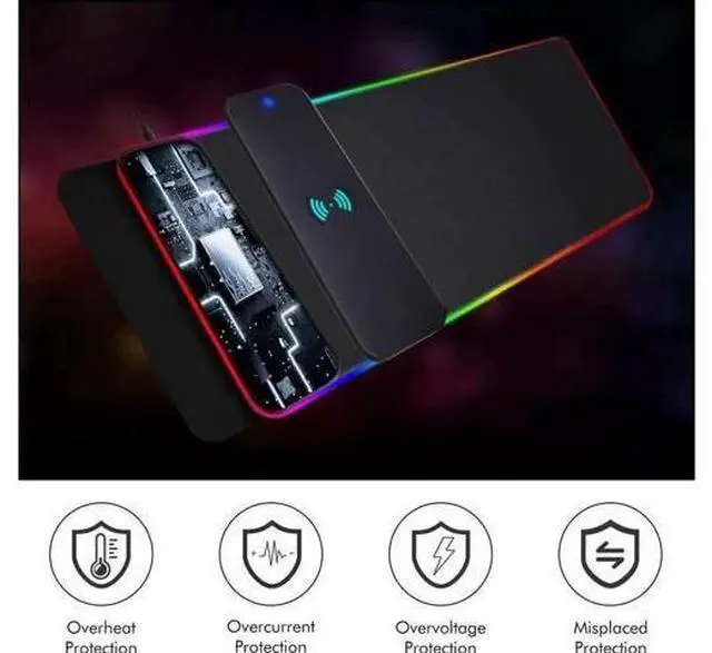 Alt view image 2 of 7 - 10W Wireless Charging RGB Gaming Mouse Pad, 800x300x4MM Extended Large LED Desk Mat, 10 Light Modes Non-Slip Rubber Base Keyboard Mousepad for Gaming