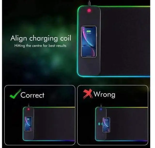 Alt view image 4 of 7 - 10W Wireless Charging RGB Gaming Mouse Pad, 800x300x4MM Extended Large LED Desk Mat, 10 Light Modes Non-Slip Rubber Base Keyboard Mousepad for Gaming