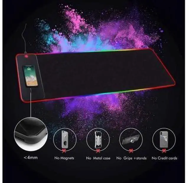 Alt view image 7 of 7 - 10W Wireless Charging RGB Gaming Mouse Pad, 800x300x4MM Extended Large LED Desk Mat, 10 Light Modes Non-Slip Rubber Base Keyboard Mousepad for Gaming