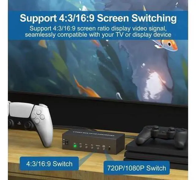 Alt view image 4 of 7 - 4 Port RCA to HDMI Converter, Red White Yellow Composite AV to HDMI Adapter Support 1080P 720P 4:3/16:9 Aspect Ratio Compatible with N64 PS2 PS3 VHS VCR DVD Player Smart TV AUX