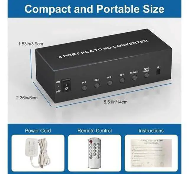 Alt view image 5 of 7 - 4 Port RCA to HDMI Converter, Red White Yellow Composite AV to HDMI Adapter Support 1080P 720P 4:3/16:9 Aspect Ratio Compatible with N64 PS2 PS3 VHS VCR DVD Player Smart TV AUX