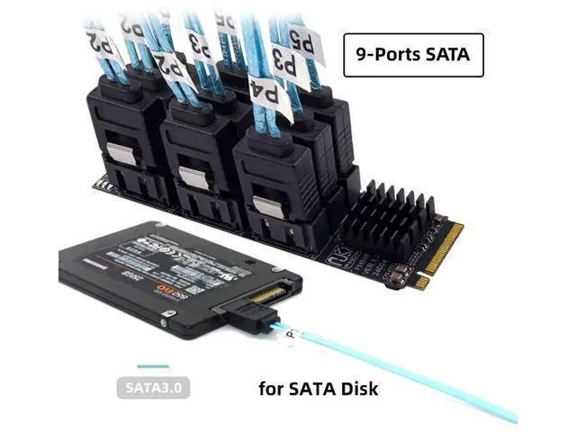 Alt view image 3 of 7 - NVME M-Key M.2 NGFF to 9 Ports SATA 3.0 6Gbps Adapter Card, 2280 M.2 Form Factor Hard Drive Expansion Card for NAS Desktop PC