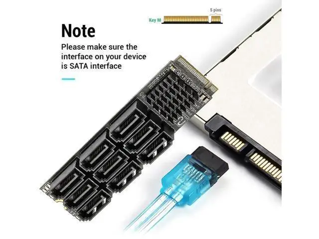 Alt view image 4 of 7 - NVME M-Key M.2 NGFF to 9 Ports SATA 3.0 6Gbps Adapter Card, 2280 M.2 Form Factor Hard Drive Expansion Card for NAS Desktop PC
