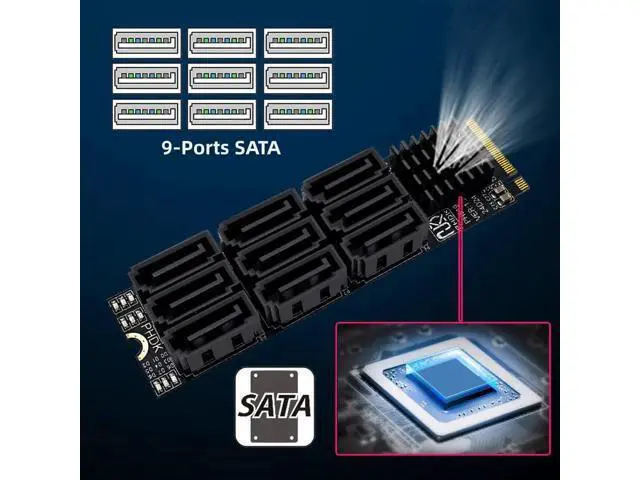 Alt view image 5 of 7 - NVME M-Key M.2 NGFF to 9 Ports SATA 3.0 6Gbps Adapter Card, 2280 M.2 Form Factor Hard Drive Expansion Card for NAS Desktop PC