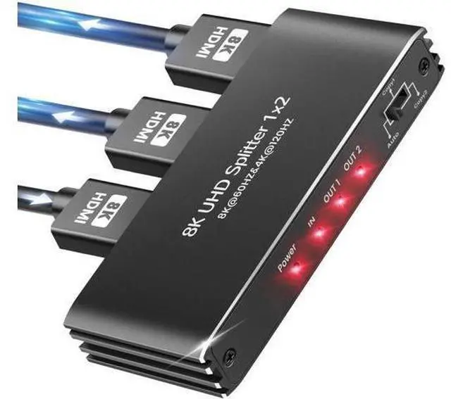 Main image of HDMI 2.1 Splitter 1 in 2 Out, 8K@60Hz 48Gbps Mirror Screen Duplicate Only Not Extended, 4K@120Hz HDCP 2.3 HDR 10+ RGB 4:4:4, Compatible with PS5, Xbox and Streaming Devices