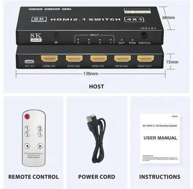 Alt view image 4 of 7 - 8K HDMI Switch 4 in 1 Out, 4 Port HDMI 2.1 Switch Box with IR Remote Control, 48Gbps HDR10 HDCP2.3 DPCP Auto Switching, Compatible with PS5 PS4 Xbox NS HDTV Monitor
