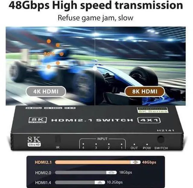 Alt view image 5 of 7 - 8K HDMI Switch 4 in 1 Out, 4 Port HDMI 2.1 Switch Box with IR Remote Control, 48Gbps HDR10 HDCP2.3 DPCP Auto Switching, Compatible with PS5 PS4 Xbox NS HDTV Monitor
