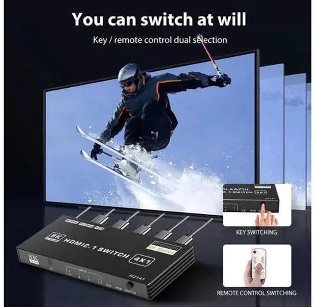 Alt view image 6 of 7 - 8K HDMI Switch 4 in 1 Out, 4 Port HDMI 2.1 Switch Box with IR Remote Control, 48Gbps HDR10 HDCP2.3 DPCP Auto Switching, Compatible with PS5 PS4 Xbox NS HDTV Monitor
