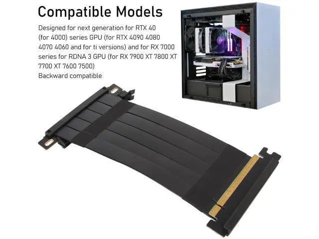 Alt view image 4 of 7 - 18CM Black Dual Sided Reverse 180 Degree PCIe 4.0 X16 Riser Cable High Speed GPU Extension Cord Compatible with RX 7900 7800 7700 7600 7500 Series
