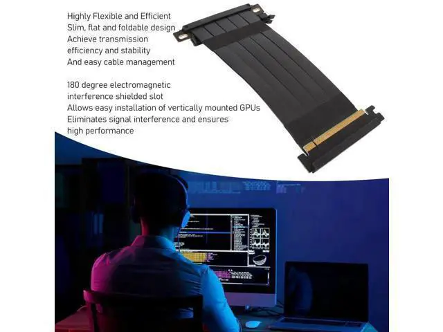 Alt view image 5 of 7 - 18CM Black Dual Sided Reverse 180 Degree PCIe 4.0 X16 Riser Cable High Speed GPU Extension Cord Compatible with RX 7900 7800 7700 7600 7500 Series