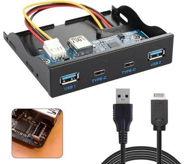 Main image of 4 Ports USB 3.0 Hub Front Panel, Motherboard USB 3.1 Header Extension Cable, 3.5 Inch Floppy Bay Internal USB Front Panel Adapter Cord