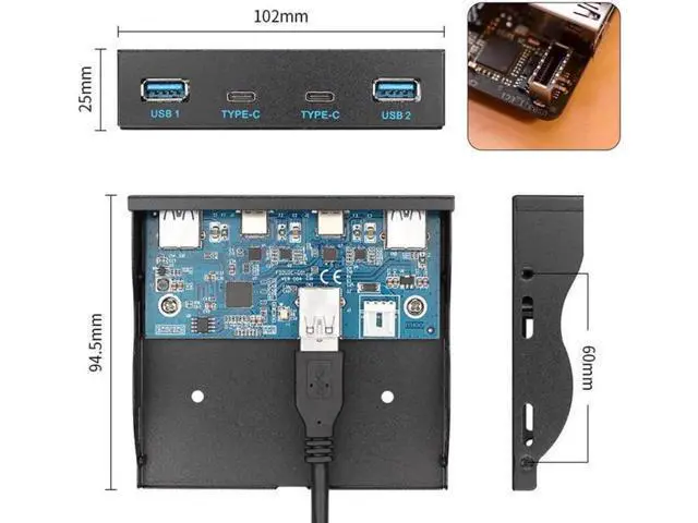 Alt view image 2 of 3 - 4 Ports USB 3.0 Hub Front Panel, Motherboard USB 3.1 Header Extension Cable, 3.5 Inch Floppy Bay Internal USB Front Panel Adapter Cord