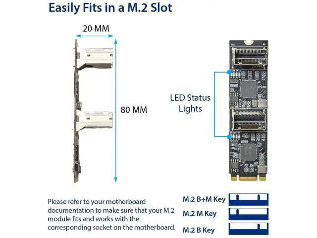 Alt view image 5 of 5 - 8 Port Non-RAID SATA III 6Gbps to M.2 B+M Key Adapter, PCI-e 3.0 x2 Bandwidth