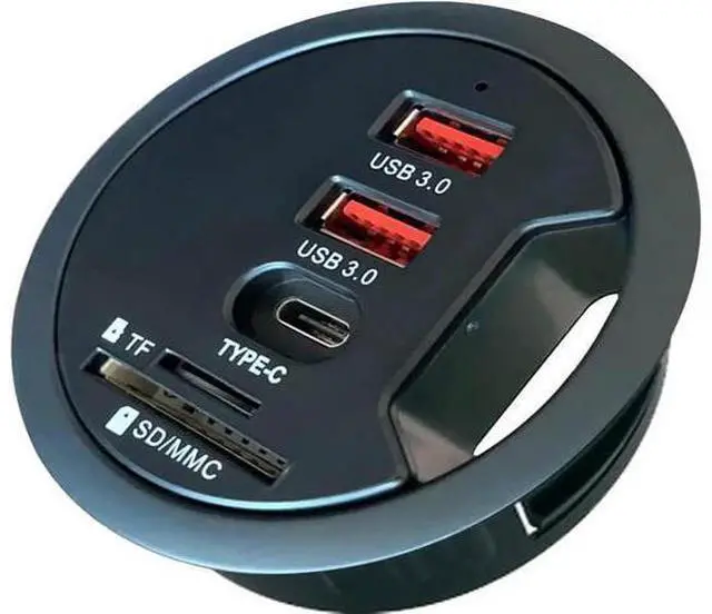 Main image of 60MM 2.36 Inch Grommet Desk-Fit USB 3.0 Hub, 2 Port Type-A + 1 Port Type-C with SD/TF Card Reader, Support Charging & Data Transmission, Comes with 5V/2A Power Adapter