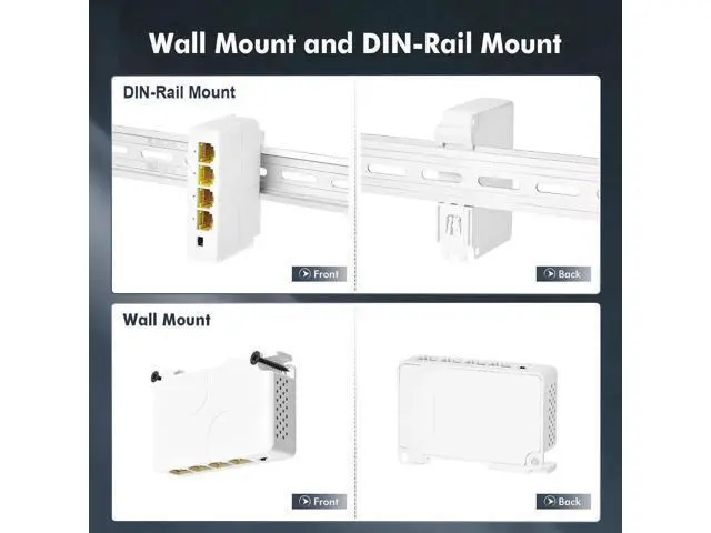 Alt view image 2 of 7 - Gigabit PoE Passthrough Switch, 1 PoE In 3 PoE Out Extender, IEEE 802.3af/at Compliant, 10/100/1000Mbps Ethernet, Din-Rail and Wall Mountable PoE Network Extender