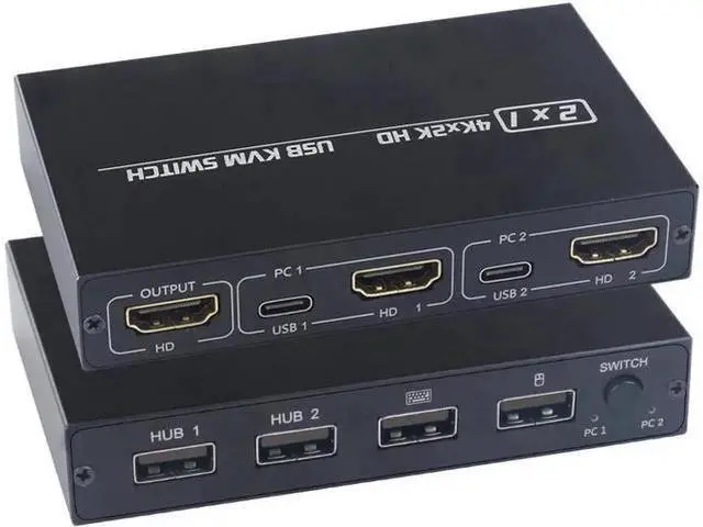 Main image of 2 Port HDMI-Compatible KVM Switch, 4K USB 2.0 KVM Switch Splitter for 2 PC Sharing Keyboard Mouse Printer, Plug and Play Video Display Switcher