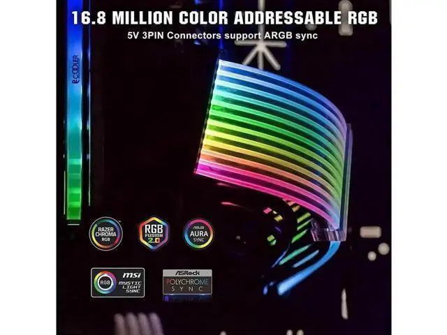 Alt view image 2 of 6 - Pccooler RGB Sleeved PSU Extension Cable Kit, 16AWG 24Pin ATX Custom ARGB Power Extension Cord, 5V 3Pin Sync Addressable RGB Cable, Compatible with Major Motherboard RGB Software for PC Cable Manageme
