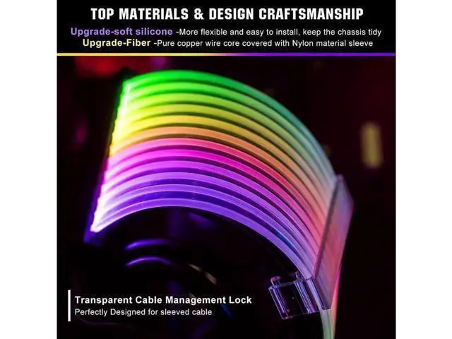 Alt view image 5 of 6 - Pccooler RGB Sleeved PSU Extension Cable Kit, 16AWG 24Pin ATX Custom ARGB Power Extension Cord, 5V 3Pin Sync Addressable RGB Cable, Compatible with Major Motherboard RGB Software for PC Cable Manageme