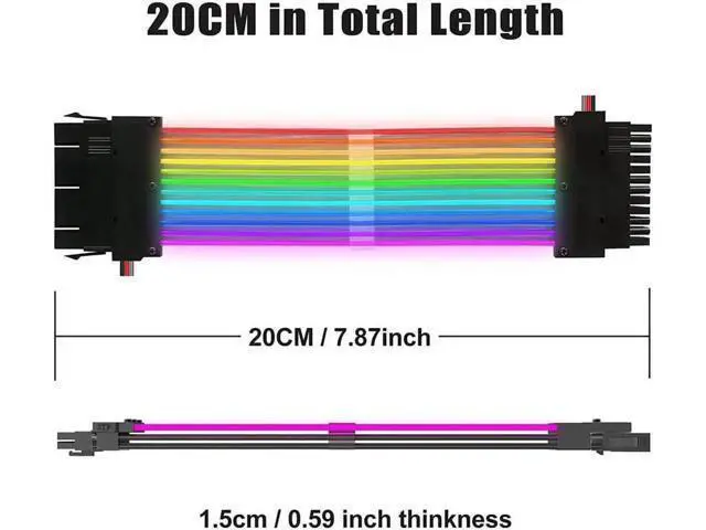 Alt view image 6 of 6 - Pccooler RGB Sleeved PSU Extension Cable Kit, 16AWG 24Pin ATX Custom ARGB Power Extension Cord, 5V 3Pin Sync Addressable RGB Cable, Compatible with Major Motherboard RGB Software for PC Cable Manageme