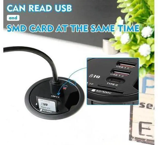 Alt view image 3 of 7 - 60MM 2.36 Inch Grommet Desk-Fit USB 3.0 Hub, 2 Port Type-A + 1 Port Type-C with SD/TF Card Reader, Support Charging & Data Transmission, Comes with 5V/2A Power Adapter