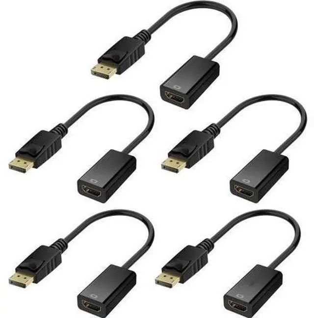 Main image of 4K DisplayPort to HDMI Adapter Gold-Plated Uni-Directional DP to HDMI Male to Female Converter 5 Packs Black for HP Dell Lenovo and More