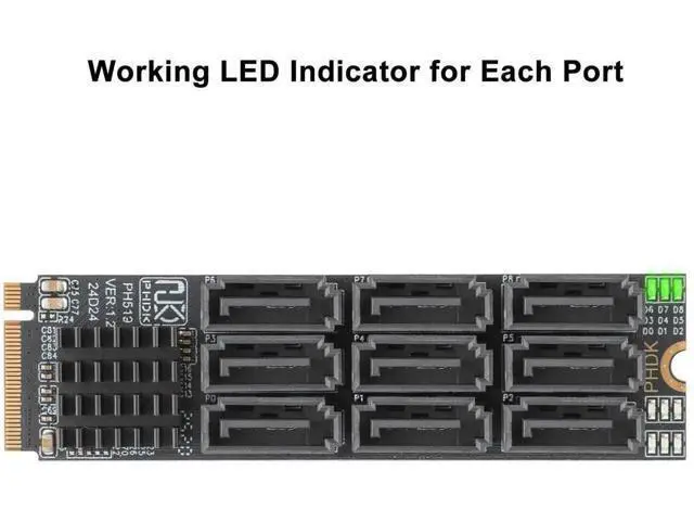 Alt view image 2 of 6 - 9 Ports M.2 NVMe to SATA 3.0 Expansion Adapter Card, ASM1166 Chip 6Gbps High Speed Converter with LED Indicator