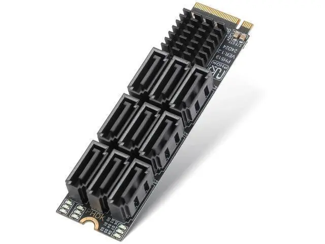 Alt view image 4 of 6 - 9 Ports M.2 NVMe to SATA 3.0 Expansion Adapter Card, ASM1166 Chip 6Gbps High Speed Converter with LED Indicator