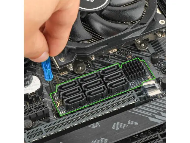 Alt view image 3 of 6 - 9 Ports M.2 NVMe to SATA 3.0 Expansion Adapter Card, ASM1166 Chip 6Gbps High Speed Converter with LED Indicator