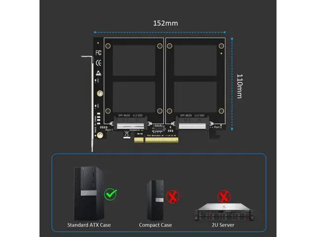 Alt view image 7 of 7 - PU21 Dual U.2 to PCIe 4.0 X8 Adapter Card, No Onboard PCIe Bifurcation, Support Software U.2 SSD RAID, Require Motherboard PCIe Bifurcation