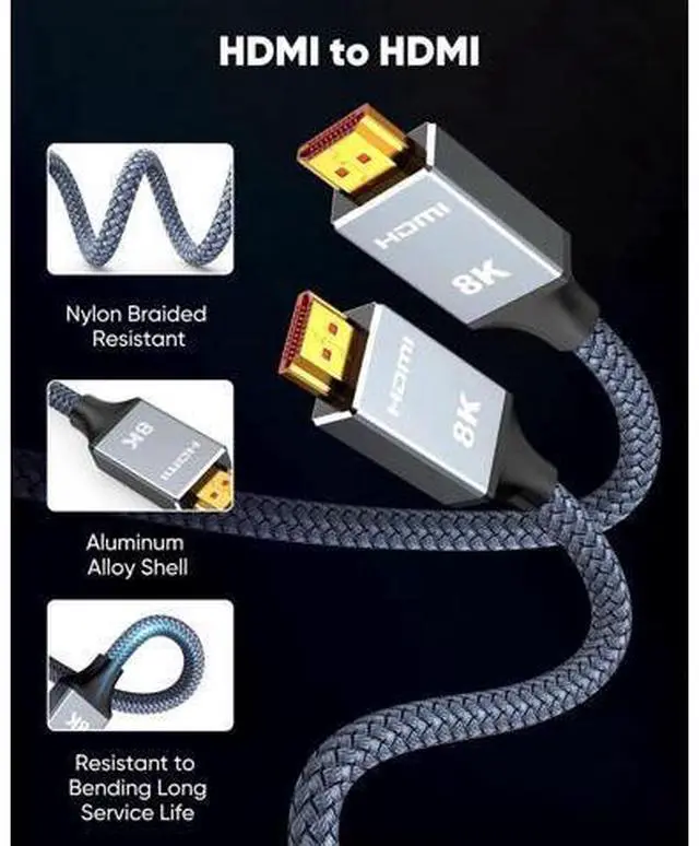 Alt view image 5 of 7 - 50ft 8K Fiber Optic HDMI 2.1 Cable, 48Gbps High Speed Grey Cord, 8K@60Hz 4K@120Hz 2K@240Hz 144Hz HDR eARC DTS:X HDCP 2.2&2.3, Compatible with PS5 PS4 TV Gaming Console Monitor