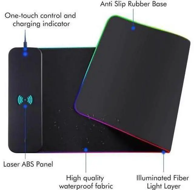 Alt view image 2 of 7 - 10W Wireless Charging RGB Gaming Mouse Pad, 800x300x4MM Extra Large LED Mouse Mat with 10 Light Modes, Non-Slip Rubber Base Keyboard Desk Pad for Gaming MacBook PC Laptop