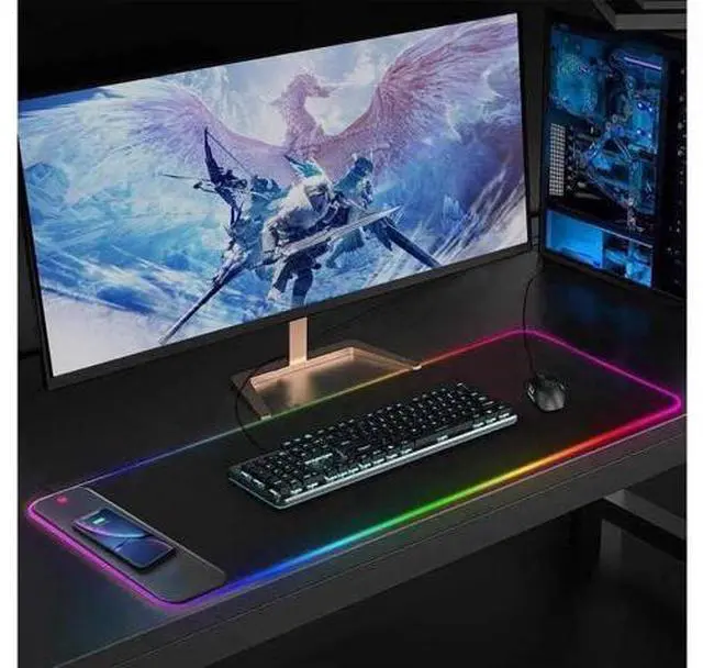 Alt view image 4 of 7 - 10W Wireless Charging RGB Gaming Mouse Pad, 800x300x4MM Extra Large LED Mouse Mat with 10 Light Modes, Non-Slip Rubber Base Keyboard Desk Pad for Gaming MacBook PC Laptop