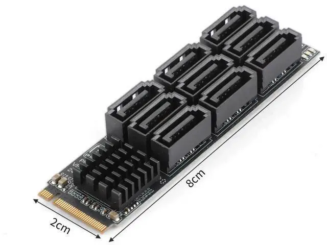 Alt view image 6 of 6 - 9 Ports M.2 NVMe to SATA 3.0 Expansion Adapter Card, ASM1166 Chip 6Gbps High Speed Converter with LED Indicator