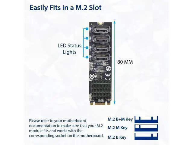 Alt view image 2 of 5 - 4 Port RAID SATA III 6Gbps to M.2 B+M Key Adapter, PCI-e 3.0 x2 Bandwidth, SY-ADA40172
