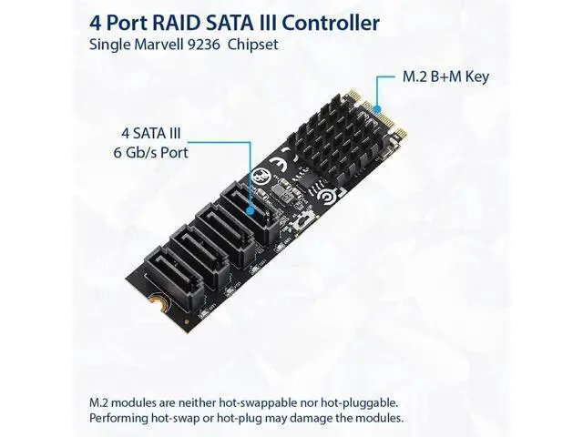 Alt view image 4 of 5 - 4 Port RAID SATA III 6Gbps to M.2 B+M Key Adapter, PCI-e 3.0 x2 Bandwidth, SY-ADA40172