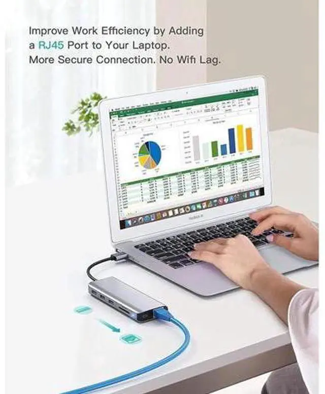 Alt view image 2 of 7 - 7-in-1 Aluminum USB Hub with Gigabit Ethernet Adapter, USB to 10/100/1000 Mbps LAN Network Converter, USB 3.0/2.0 Ports & SD/Micro SD Card Reader Compatible with MacBook Air Pro, Windows & Linux