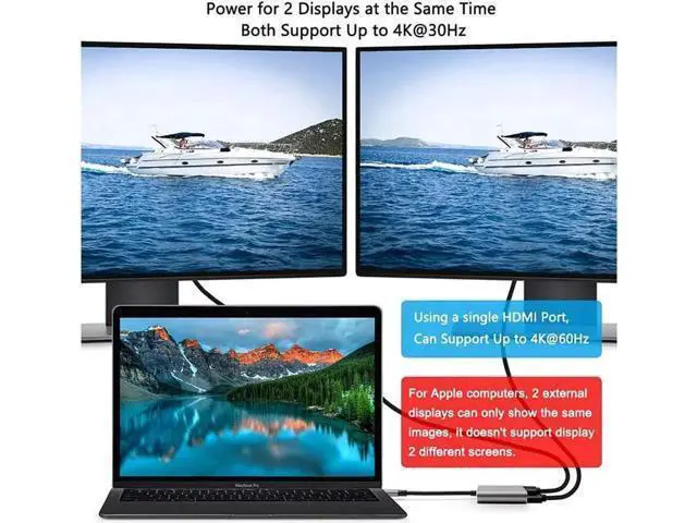 Alt view image 2 of 7 - 4 in 1 USB C Hub, Type C to Dual HDMI-Compatible + USB 3.0 Multiport Adapter, 4K Resolution Compatible with MAC OS Windows Android Linux