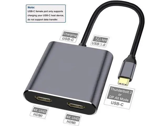 Alt view image 3 of 7 - 4 in 1 USB C Hub, Type C to Dual HDMI-Compatible + USB 3.0 Multiport Adapter, 4K Resolution Compatible with MAC OS Windows Android Linux