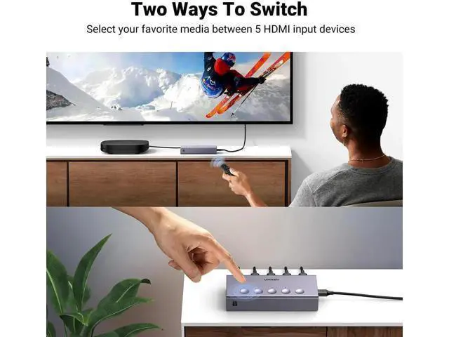 Alt view image 5 of 7 - UGREEN 5Port HDMI Switch 5 in 1 Out 4K@60Hz, Grey HDMI Switcher Splitter with Remote Control, Supports 3D CEC HDR HDCP2.2, Compatible with PS5 PS4 PS3 Xbox Nintendo Switch Roku TV Fire Stick