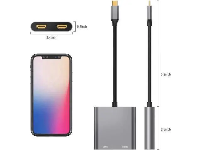 Alt view image 5 of 7 - 4 in 1 USB C Hub, Type C to Dual HDMI-Compatible + USB 3.0 Multiport Adapter, 4K Resolution Compatible with MAC OS Windows Android Linux