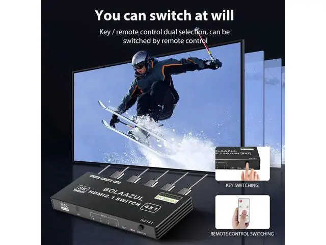 Alt view image 2 of 7 - 4 in 1 Out 8K HDMI 2.1 Switch with Remote, 4-Port 48Gbps HDMI Switcher Support 8K@60Hz 4K@120Hz 2K@144Hz HDR CEC Dolby Vision, Compatible with Xbox Series X PS5