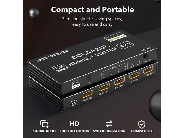 Alt view image 4 of 7 - 4 in 1 Out 8K HDMI 2.1 Switch with Remote, 4-Port 48Gbps HDMI Switcher Support 8K@60Hz 4K@120Hz 2K@144Hz HDR CEC Dolby Vision, Compatible with Xbox Series X PS5
